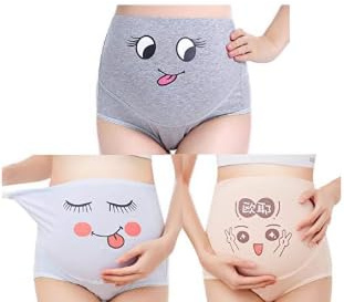TRISTIN Algodón Paquete de 3 Embarazo Maternidad sobre Topetón Sonrisa Cintura Alta Ropa Interior Ajustable Braguitas/Calzoncillos de Lactancia