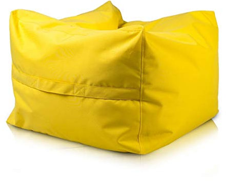 Ecopuf Cubo - Sitzhocker Sitzsack Hocker Outdoor wasserdichtes Polyester Würfel Fußhocker hochwertig und pflegeleicht doppeltes herausnehmbares Innenfutter mit Griff Größe 60 X 45 cm Faber Gelb M1