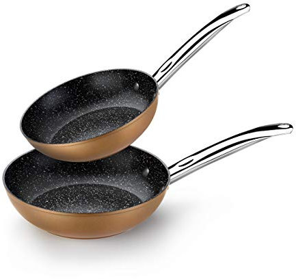 MONIX Copper | Lot 2 Poêles 20|24 cm, Aluminium Forgé, Revêtement Antiadhésif Quantanium sans PFOA, Compatible Tous Feux Y Compris Induction