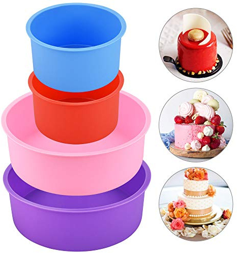 CODIRATO 4 Stück Silikon Kuchenform Set Rund Silikon Backform Tortenbackformen Tortenbodenform 4/6 Zoll Silikon Kuchen Backform für Schichtkuchen, Käsekuchen, Regenbogenkuchen, Chiffonkuchen