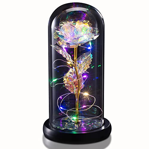 TECHSHARE Gifts for Her, Forever Flower Rose in Glass Dome, Rose Light Up Flower, Personalized Gifts for Mom, Sisters, Friend, Women, Valentine's Day, Birthday, Wedding