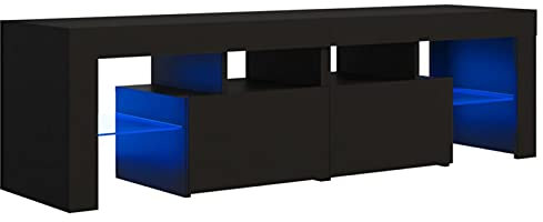 Tidyard Meuble TV avec lumières LED,pour Salle de Séjour,Salon et Chambre à Coucher etc,Noir 140x35x40cm