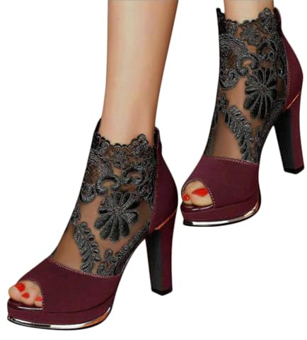 Onsoyours Sandalen Damen Elegant Stiletto Pumps Abendschuhe mit Fischmaul Spitze Hohl Open Toe High Heels Freizeitschuhe Sommerschuhe Lässige Riemchenpumps A Weinrot 41 EU