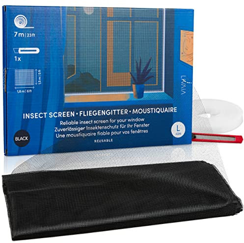 Moustiquaires pour fenêtres : Moustiquaire Noire 150x180cm pour fenêtre - Filet Anti-Insectes - Moustiquaire de Protection pour fenetre LIVAIA