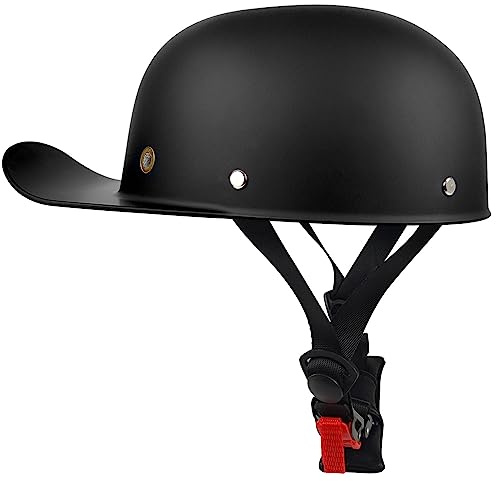 Vintage Motorcycle Ball Cap Helmet Men and Women Adults Open-Face Motorbike Helmets Retro Half Helmet Fashion Baseball Cap Casco DOT Approved (Matte Black, Medium)