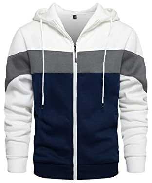 Wirltte Mens Hoodie Zip up Hoodies Color Block Hooded Sweatshirt Long Sleeve Patchwork Tops with Pockets