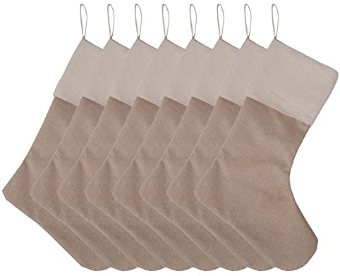 mamir home 8er Set Nikolausstrumpf Weihnachtsstrumpf Nikolausstiefel zum befüllen Weihnachtssocken Kamin Aufhängen für Weihnachtsdeko Sackleinen