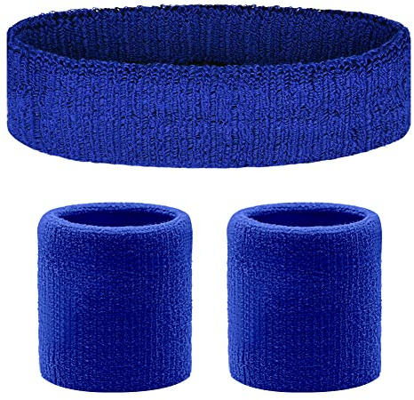 Flintronic Ärmslut och pannband set, 2 stycken sporthandledsarmband, 1 st sportpannband, absorberande svettband för gym, tennis/löpning, basket