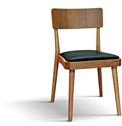 Mar.c.a. Design - Moderne Küchenstühle mit Gestell aus Naturholz, 2 Stück, Stühle für Esszimmer und Wohnzimmer, Küchenstuhl + Sitz aus schwarzem Kunstleder - 48 x 45,5 x 79 H cm
