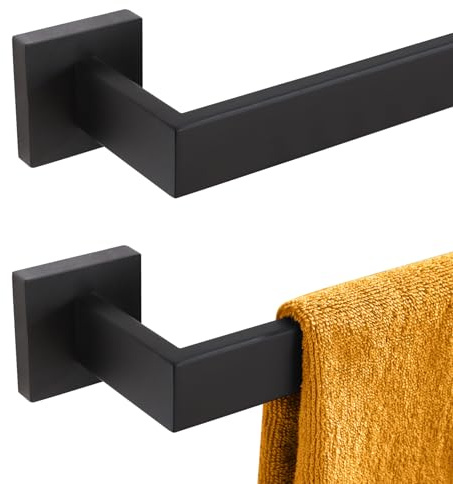 KOKOSIRI 24-Inch Single Towel Bar, Bathroom Kitchen Towel Holder, Wall Mounted SUS304 Stainless Steel Towel Rack 2 Pack, Matte Black, B4003BK-L24-P2