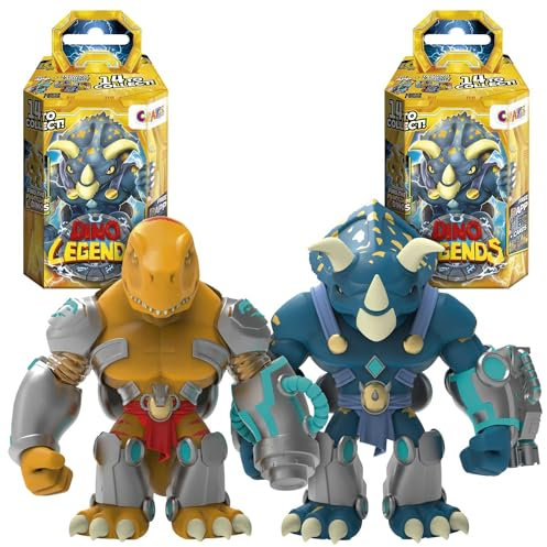 STRETCHY LEGENDS 2er Pack - 2x Actionfiguren für Kinder , Dinosaurier Krieger Figuren zum Sammeln und Spielen , mit Waffen & Zubehör, Due unità