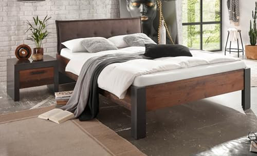 Bettanlage Bett 140 x 200 cm in Used Wood Shabby und grau Matera Schlafzimmer Set 2-teilig mit Polsterlbett und Nachttisch im Shabby Chic Design Ward (Set 2)