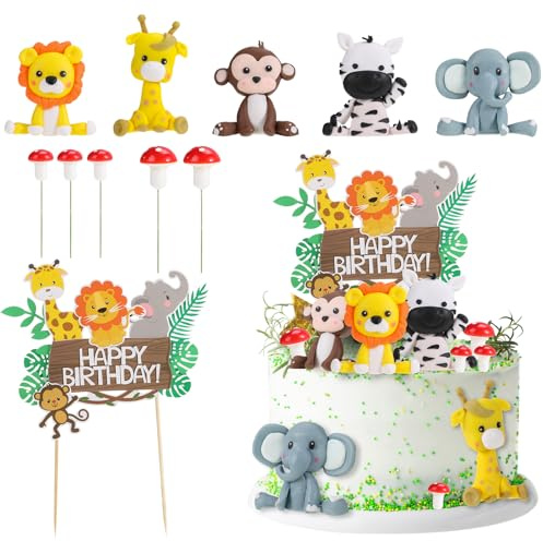 Radsocken 11 PCS Jungle Animal Cake Toppers,Happy Birthday Decorations | Animals Cake Toppers,Jungle Animal Birthday Cupcake Toppers for Kids Boy Girl, Birthday Shower Party Supplies
