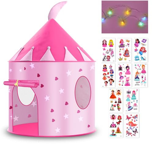 HOTUT Spielzelt für Kinder, Spielhaus Schloss Zelt Kinder, Spielzelt Kinderzelt für Drinnen Outdoor mit Wird mit Lichterketten und Aufklebern Geliefert, Faltbar Kinderspielhaus für Kleinkinder