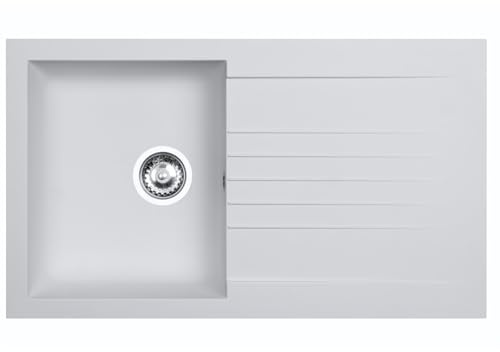 Liquida KAVL860WH 1.0 Bowl Composite Reversible White Kitchen Sink and Waste Kit