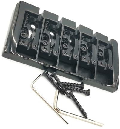 5-Saiter-Bassbrücke Mit Verriegelbaren Zinksätteln, Brücken, Saitenabstand, Ersatz Für Jazz-Bass, Chrom(Color:Black)