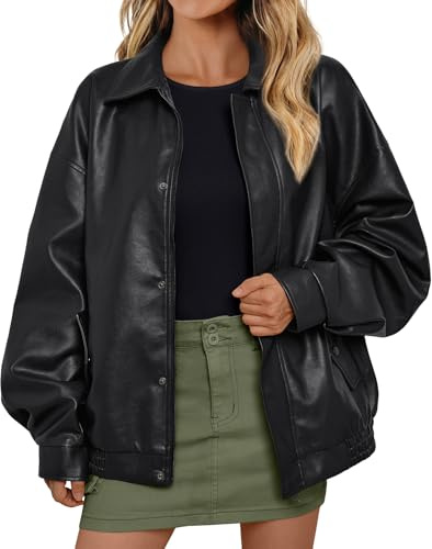 AUTOMET Women's Oversized Leather Jackets Faux Suede 2026 Fall Zip Up Motorcycle Coats Blazer Jackets for Women Outfits Black XL