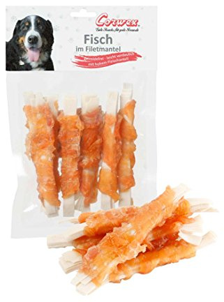 Corwex Fisch im Filetmantel (12x70g), Hundesnack mit Fisch & Huhn in einem, getreidefrei & leicht verdaulich, mit hohem Fleischanteil