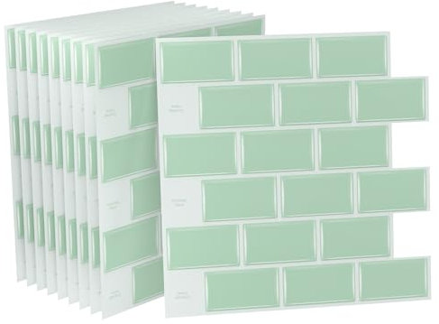 SUBTLETY Lot de 10 panneaux muraux 3D en PVC - À peler et coller - 30 x 30 cm - Autocollants pour carrelage - Protection anti-éclaboussures - Aspect pierre - Pour cuisine, salle de bain, bureau - Vert