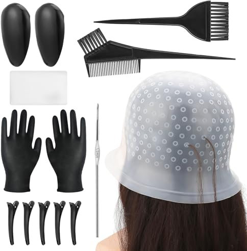 11 Stück Haar Färben Set, Silikon Haarfärbe Kappen mit Haarfärbenadel, Haarpinsel zum Haare Färben, Haarfärbepinsel -Set, Inklusive Einwegschal, Haarnadeln, Bürstenkamm, Handschuhe