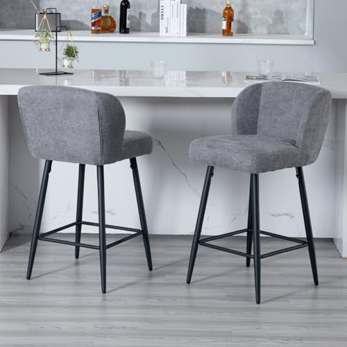 chairus 2er Set Küche Barhocker Frühstück Barstühle für Esszimmer Leinen Armlose Tresenhocker für Küchentheke (Grau)