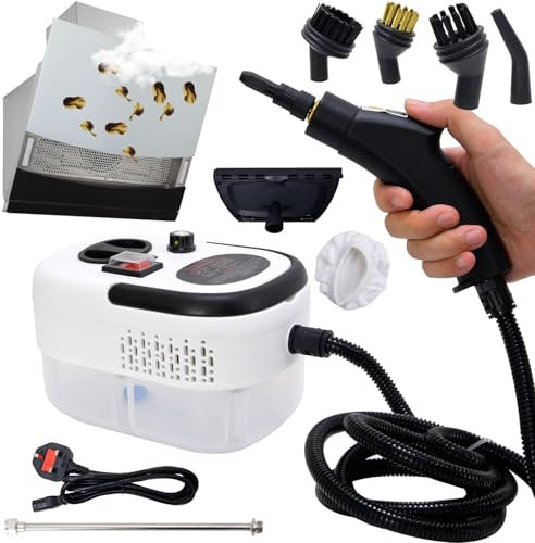 HENYEER Pulitore a vapore portatile, pulitore a vapore elettrico ad alta pressione da 2500 W con 6 velocità regolabili e 3 tipi di testine, serbatoio dell'acqua grande da 1200 ml per cucina, finestre