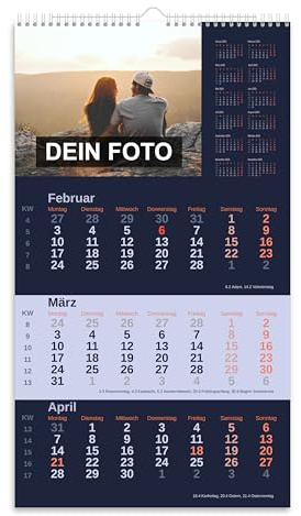 PrintPlanet® 3-Monats-Wandkalender 2027 – personalisiert mit eigenen Fotos – Terminplaner mit Datumsschieber – Fotokalender selbst gestalten – Kalender mit Bildern & Wunschtext
