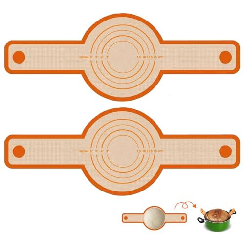 2 Pcs Silicone Bread Sling for Dutch Oven, 21cm Non-Stick Baking Mat with Long Handle, Thicker Reusable Bread Baking Mat Heat Resistant to 230°C