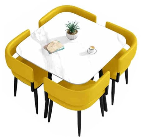 JHDXL Rezeption Tisch und Stuhl Kombination mit 1 Tisch Und 4 Stühlen, Quadratische Form Verhandlungstisch, Besprechungstisch für Wohnzimmer Lounge(Yellow,90cm/35.4in)
