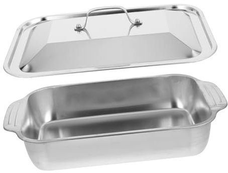 BEBEMOKO Bandeja De Asar Inoxidable Con Tapa y Asas Sartén Profunda Para Cocinar y Grillar Hotel o Resistente y Ligera