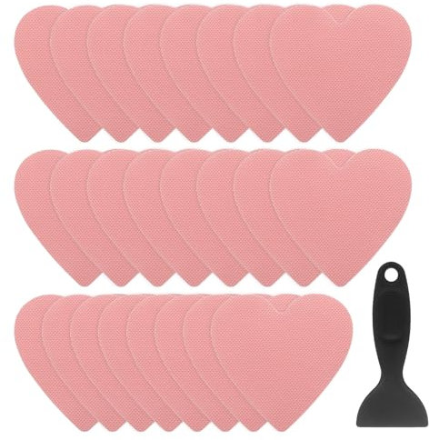 QUARKZMAN 24 Piezas de Pegatinas Antideslizantes para Bañera Ducha Piso 4 Cinta Adhesiva Antideslizante Estilo Corazón con Raspador para Baño Cocina Escalones de Bañera, Rosa