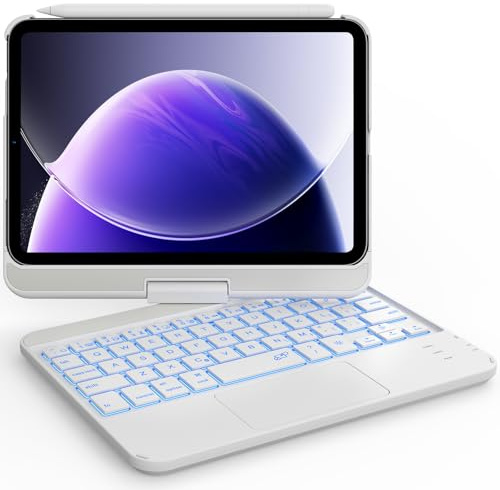 GreenLaw Keyboard Case for iPad mini 7(2024) & Mini 6 (2021) 8.3, Touchpad Keyboard with 7 Color Backlit, Type-C Rechargeable, 360° Rotate Keyboard Case for iPad mini 7th/6th Generation, White | 360° Rotate Keyboard Case, Touchpad, 7 Color Backlit, Type-C Rechargeable, White