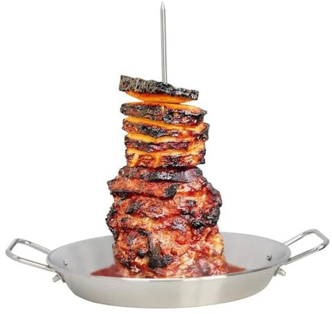 Spiedino verticale per carne, supporto verticale per grill, barbecue, in acciaio inox, con 3 punte rimovibili, supporto verticale per spiedo per shawarma brasiliano, churrasco turco, kebab intero,