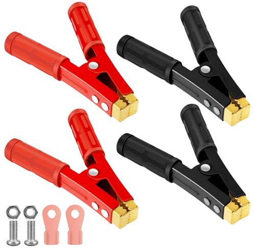 GOMETY 4 morsetti a coccodrillo grandi, 16 cm, 1000 A, morsetti a coccodrillo, morsetti per auto, in rame con rivestimento isolante per batterie auto, cavo di avviamento