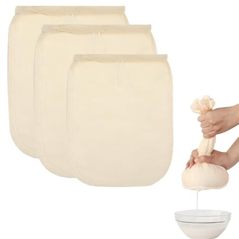 3 Pcs Muslin Cloths for Cooking,Reusable Cheese Cloths for Straining,Mesh Durable Cheesecloth,Food Yogurt Filter Cheese Cloth Bag Cold Brew Bag for Making Cheese Coffee Filter Juice Squeezing