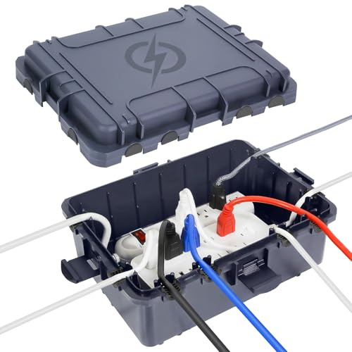 Waterproof Electrical Box, Large Outdoor Extension Cord Covers Waterproof, 8 Cable Seal Entry Weatherproof, IP54 Protect Power Strip, Timer Outlet Plug, Socket, Holiday Light Decoration (Slate Gray)