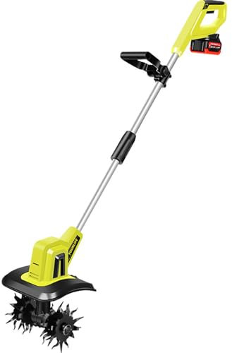 Gvqng Motobineuse, BêChe sans Fil 20 V avec Batteries, Largeur De Travail 22 Cm, Profondeur De Labour 16 Cm, Motobineuse éLectrique pour Jardin Et Potager,Jaune