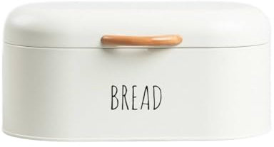 HOMLA Breadly Boîte à pain crème 33 x 18 x 15 cm Design rétro en acier inoxydable avec poignée en bois