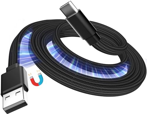 Magtame 1 m USB-A-auf-USB-C-Kabel magnetisch aufrollbar 3A Schnellladen | Typ-C-Flachkabel aus Nylon, ordentlich, verhedderungsfrei, ausziehbar, 480Mbps, für iPhone15-17, Tablet & USB-C-Smartphones