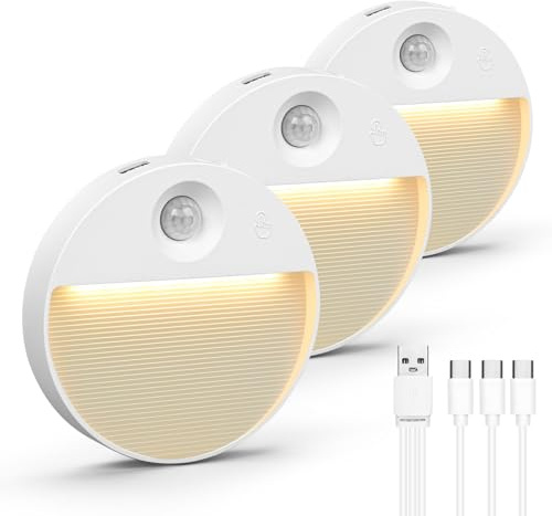 Onumii Motion Sensor Night Lights - USB Rechargeable LED Under Cupboard Lighting, Wireless Magnetic Stick-On Lights for Wardrobe, Stairs & Hallway (3 Pack, White)