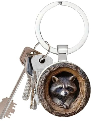 Dubbulon Porte-Clés Raton Laveur - Charme pour Sac à Dos Arbre Creux Raton Laveur,pour Portefeuille Sac Femme Décoration Maison