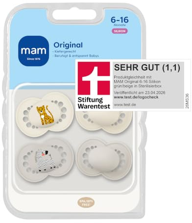 MAM Original Schnuller 6-16 Monate, 4er-Set, Leopard/Zebra | Zahnfreundliche symmetrische Sauger-Form aus weichem MAM SkinSoft Silikon, angenehm für empfindliche Babyhaut, 4 im Set