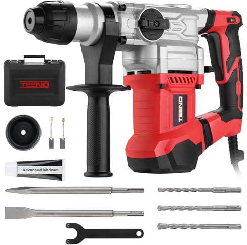 TEENO Hammer Drill, 1500W Heavy Duty Electric Rotary Hammer Drill SDS-Plus, 360° Auxiliary Handle, for Concrete, Masonry, Wood,Brick, Steel