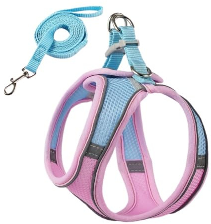 Retractable Katzengeschirr mit reflektierender Leine – ausbruchsicher und atmungsaktiv for Kätzchen(Pink and Blue,M)