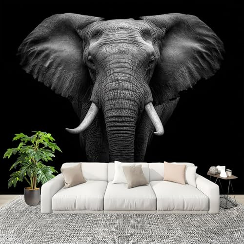 Genérico Papel Pintado Panorámico 250x175 cm Retrato De Elefante Animal Personalizable Fotomurales No Tejido Póster Pared Decoración negro 3D Duradero y Resistente a las manchas Fotomurales