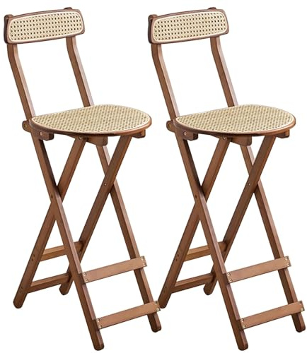 Faltbarer Bambus-Barhocker, tragbarer Holzstuhl mit Rückenlehne und Fußstütze, 68,6 cm hoch, ideal für Zuhause, Küche, Café, Braun, 2 Stück