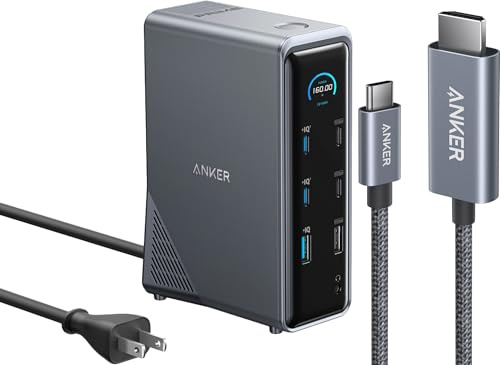 Anker Prime Charging Docking Station, 14-Port with 160W Max Output and Built-In GaN AC-DC Power, 10Gbps Data Transfers & HDMI Cable (4K@60Hz,Nylon,3 FT)