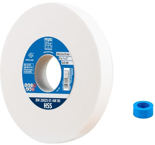 PFERD Schleifbockscheibe HSS, 200x25x51mm, A80, 39009703 – Mittelharte Schleifscheibe zum Schärfen von HSS-Bohrern, mit Reduzierhülse (32mm)