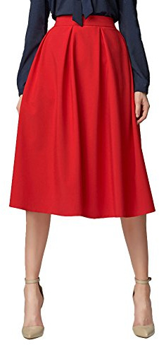 Urban GoCo Mujeres Vintage Falda Midi Plisada A-Line con Bolsillos Faldas Larga Rojo S