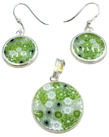Set mit Anhänger und Ohrringen, 23 mm, Muranoglas, hergestellt in Italien
